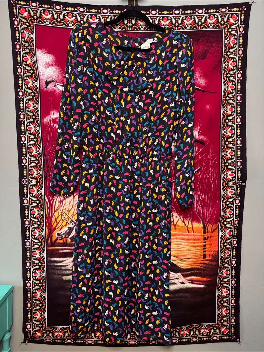 vintage 90s Joy Gordon paint brushstroke print long sleeve dress